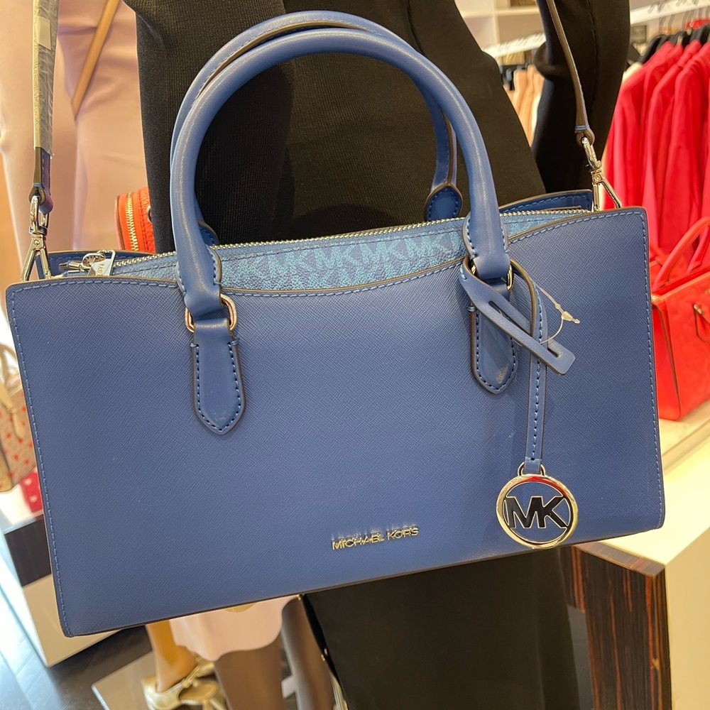MICHAEL KORS Arden Md Top-Zip EW Leather Tote Crossbody Satchel
Galaxy Blue 
NWT - Picture 11 of 16